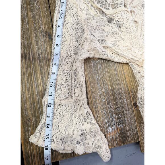 Haute Monde Boho Lace Cardigan Cream Sheer Floral Tie Front Handkerchief Hem S - Picture 6 of 8
